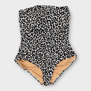 J. Crew leopard print bandeau one piece swimsuit Women’s Size L 
NWOT